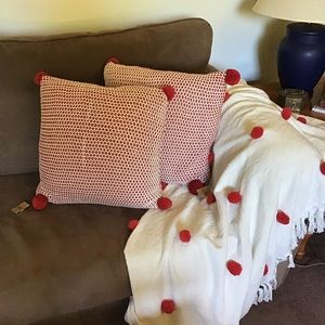 Creative Co-Op,Red/Cream Tassel Throw Pillow